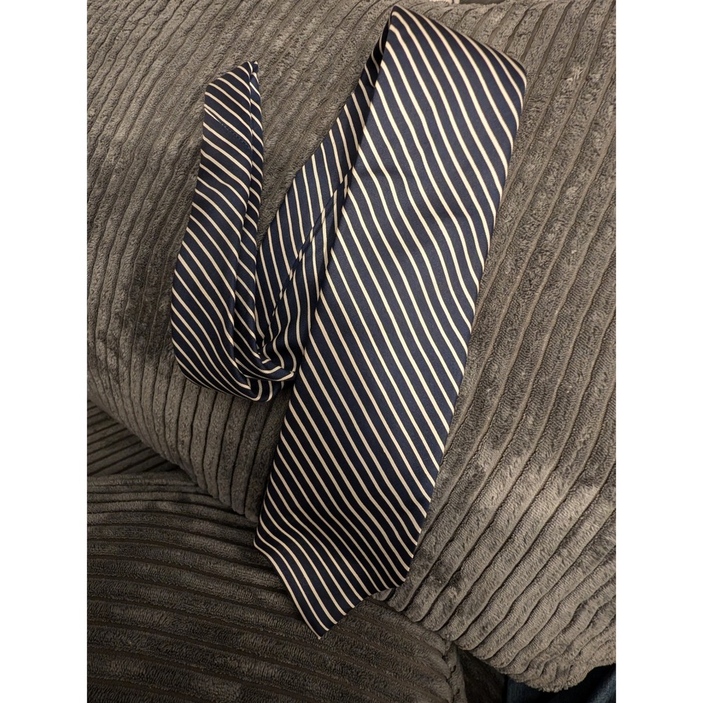 Dunhuang Mens Navy Blue White Diagonal Rep Stripe 100% Pure Silk Necktie